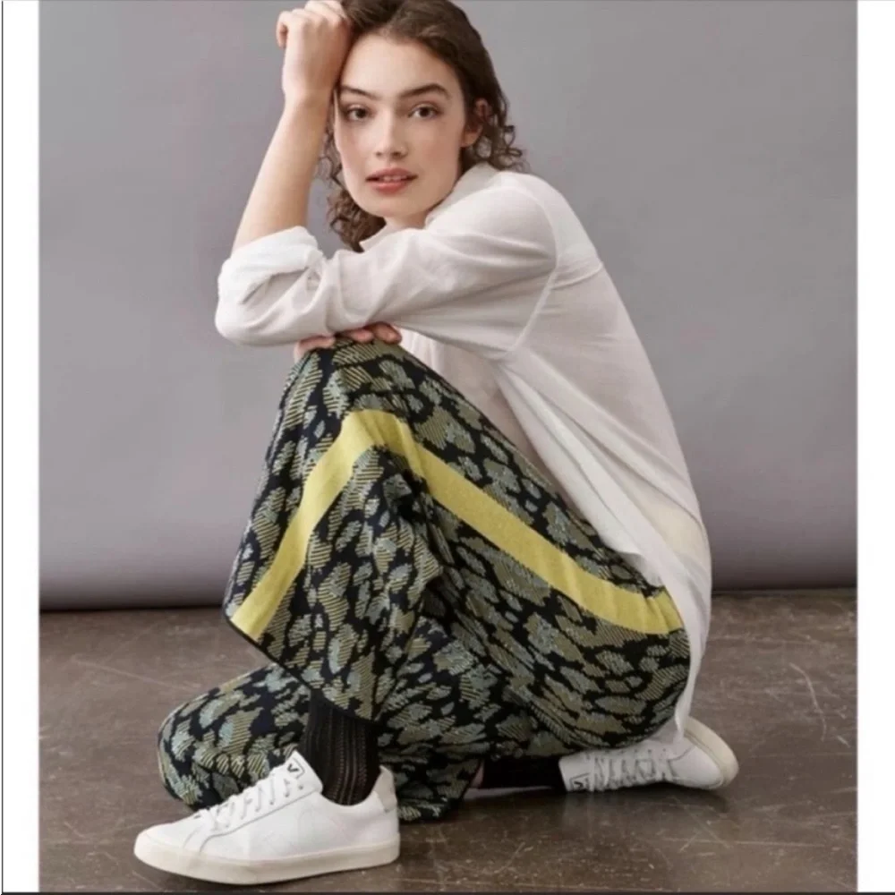 Anthropologie Hayden Wide Leg Sweater Pants Blue Yellow Stripe Small NWT - Picture 5 of 7